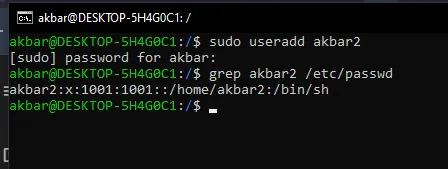 hasil dari useradd dan grep